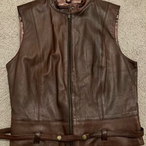 CAbi Chocolate Brown Leather Vest with full polyester lining